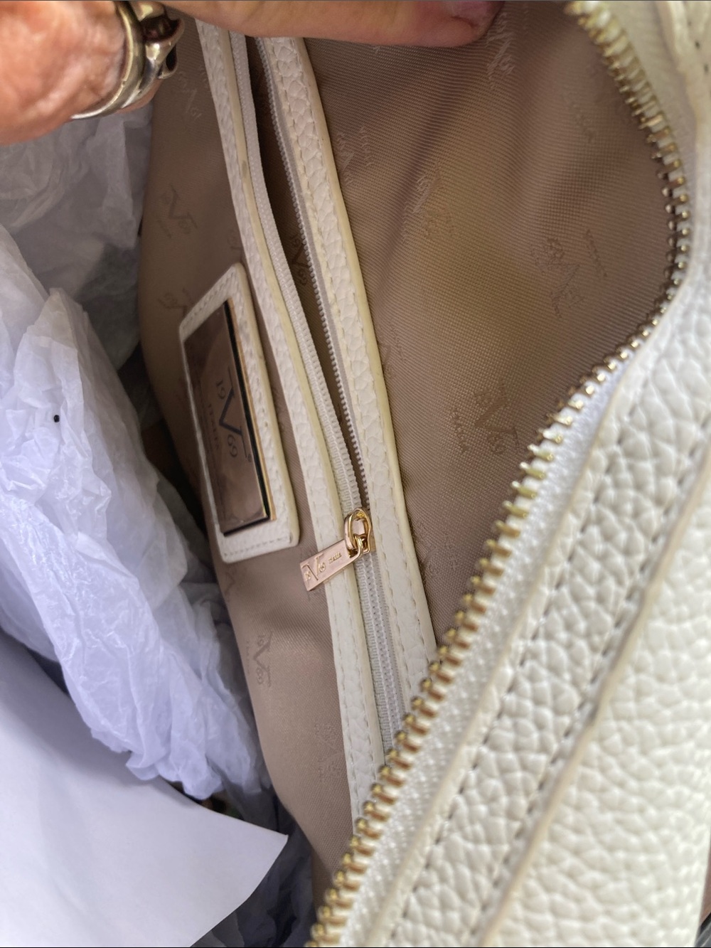 Versace V 19.69 Cream Structured Satchel with Gold Hardware - Picture 9 of 14